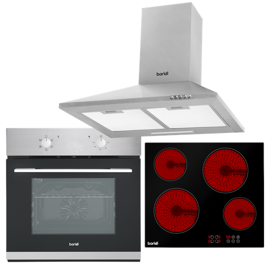 Baridi DH188 - Baridi 4 Zone Ceramic Hob, 5 Function Fan-Assisted Oven & Chimney Style Cooker Hood