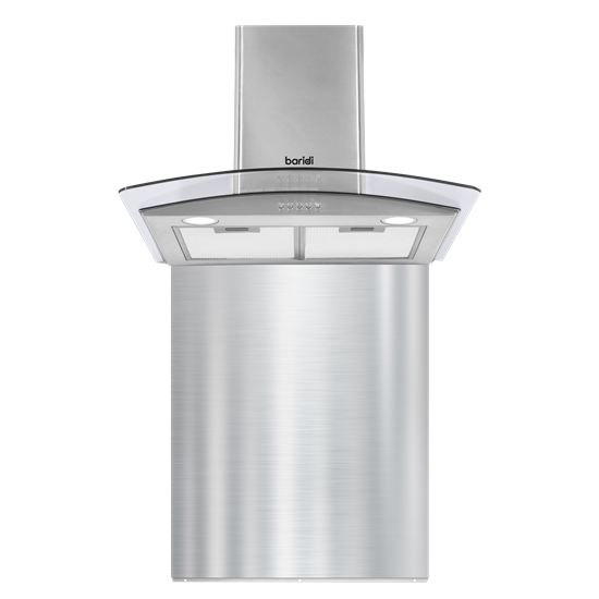 Baridi DH208 - Baridi 60cm Curved Glass Cooker Hood with Carbon Filters, LED Lights & Splashback, Stainless Steel
