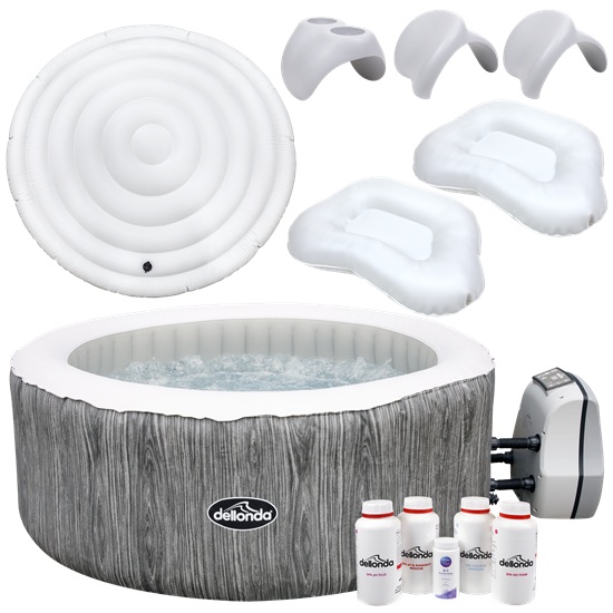 Dellonda DL98 - Dellonda 2-4 Person Inflatable Hot Tub Spa Starter Kit with Smart Pump - Wood Effect