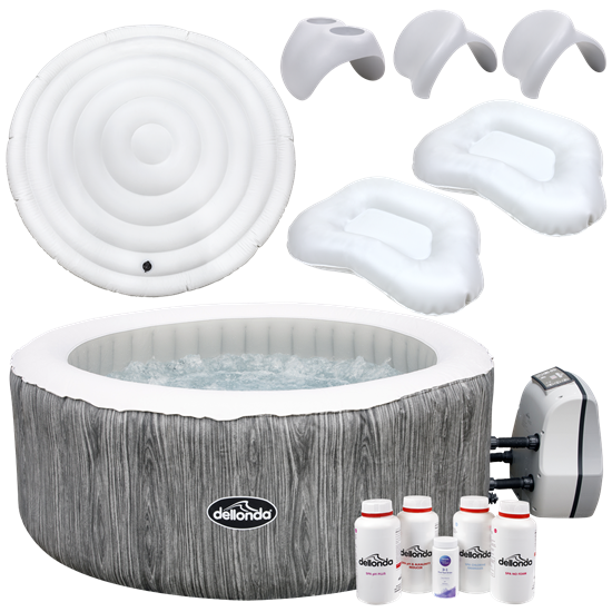 Dellonda DL99 - Dellonda 4-6 Person Inflatable Hot Tub Spa Starter Kit with Smart Pump - Wood Effect