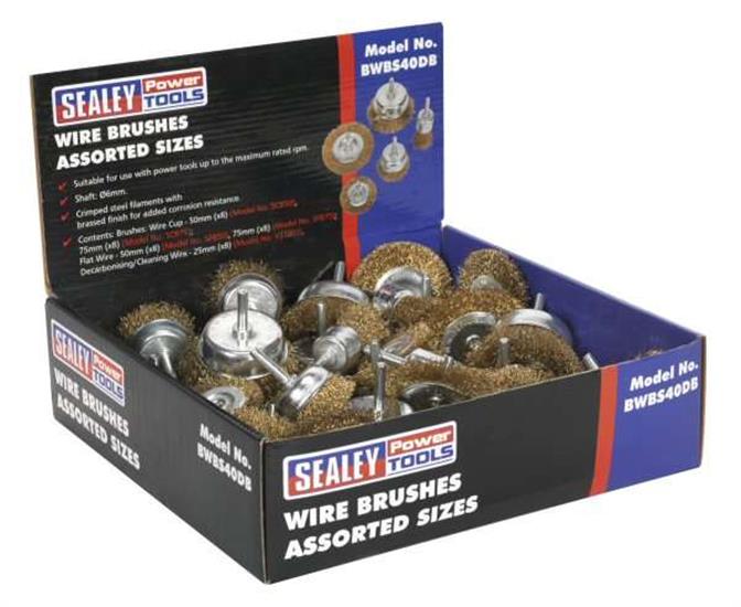 Sealey BWBS40DB - Wire Brushes Assorted Sizes Display Box of 40