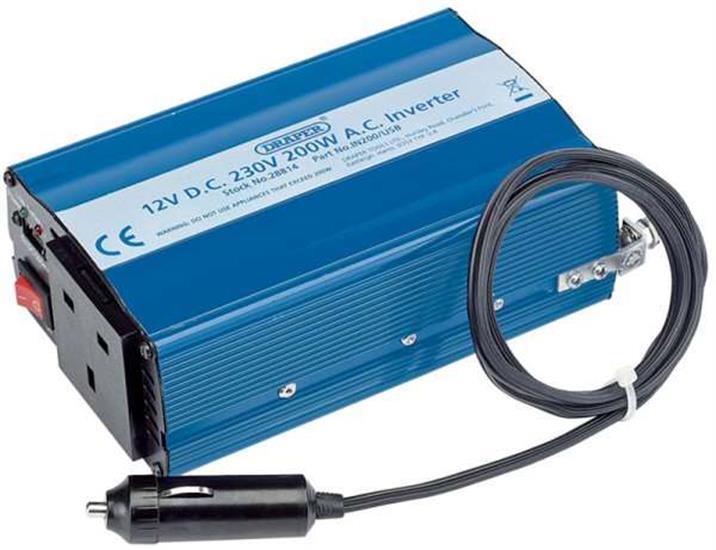 Draper 28814 (IN200/USB) - 12V 200W DC-AC Inverter