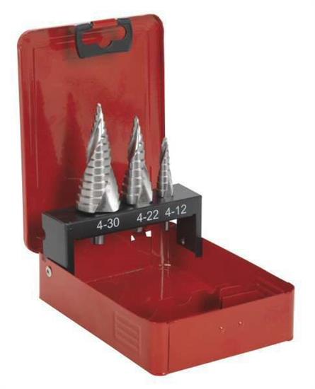 Sealey AK4743 - HSS M2 Step Drill Bit Set 3pc Spiral Flute