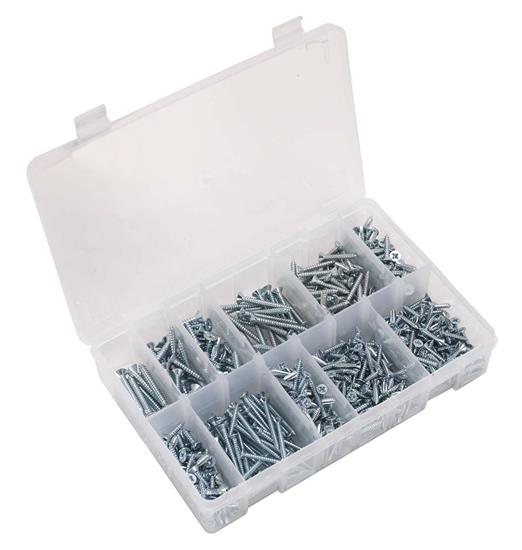 Sealey AB065STCP - Self Tapping Screw Assortment 600pc Countersunk Pozi Zinc DIN 7982