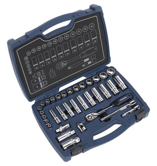 Sealey AK8991 - Socket Set 34pc 3/8"Sq Drive 6pt WallDrive® Metric