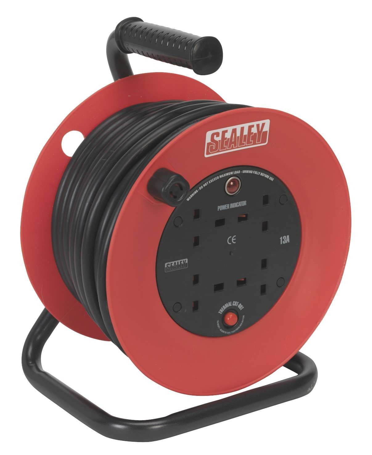 Sealey CR22525 - Cable Reel 25mtr 4 x 230V 2.5mm² Heavy-Duty Thermal ...